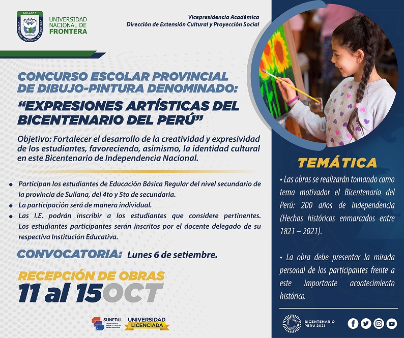 UNF convoca a concurso escolar de dibujo pintura Expresiones artísticas del Bicentenario del Perú 1